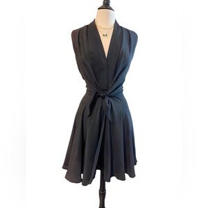 Amanda Uprichard Black Silk Front Tie Dress NWOT